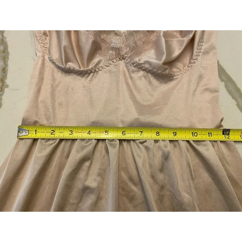 Vtg JCPenney Full Slip Dress 42 B C D Beige Nude Antron III Nylon Lace USA Made